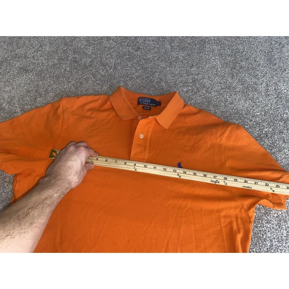 Polo Ralph Lauren Orange‎ Polo Shirt Mens Large Blue Pony Cotton Preppy Work